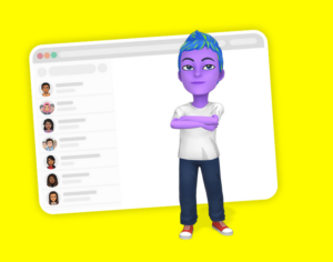 Personnage en 3D violet représentant le chatbot IA de snapchat