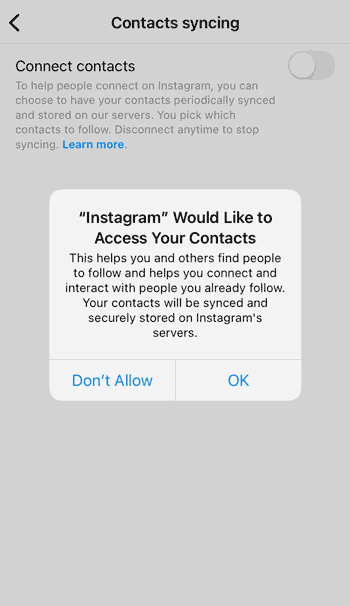 Instagram souhaite accéder à l'ensemble de vos contacts