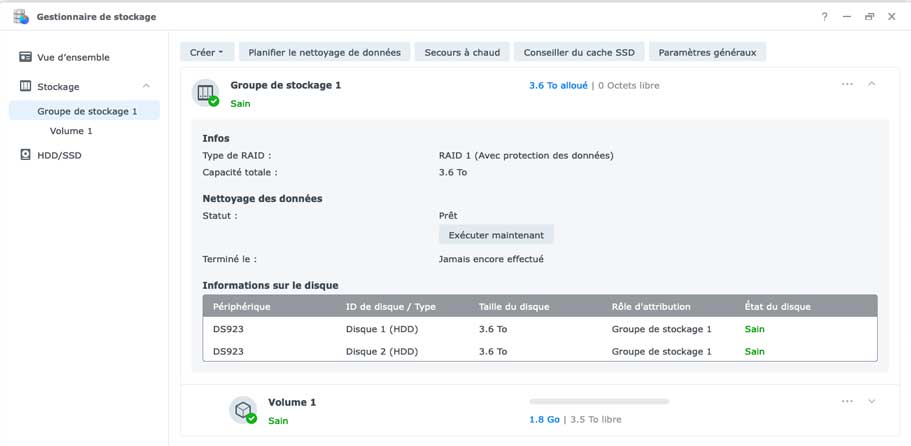 Gestionnaire de stockage Synology en RAID 1