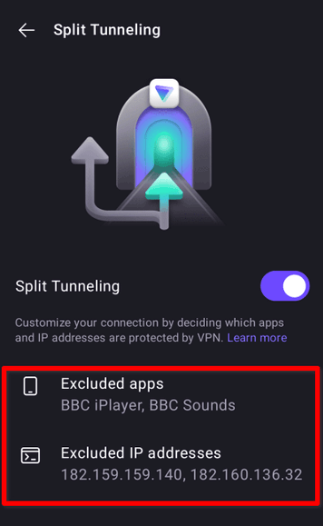Proton VPN split tunneling sur Android